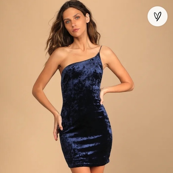 NWT Lulu’s Forever Thriving Navy Blue Velvet One-Shoulder Bodycon Dress - Picture 4 of 9